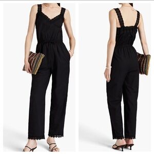 Charo Ruiz Ibiza Crocheted lace-trimmed cotton-blend jumpsuit Black Size M